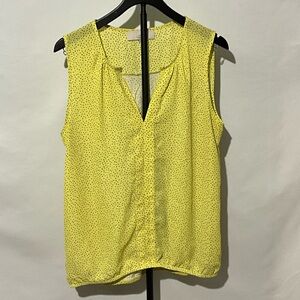 LOFT Yellow Polka Dot Sleeveless V-Neck Blouse - Size Large